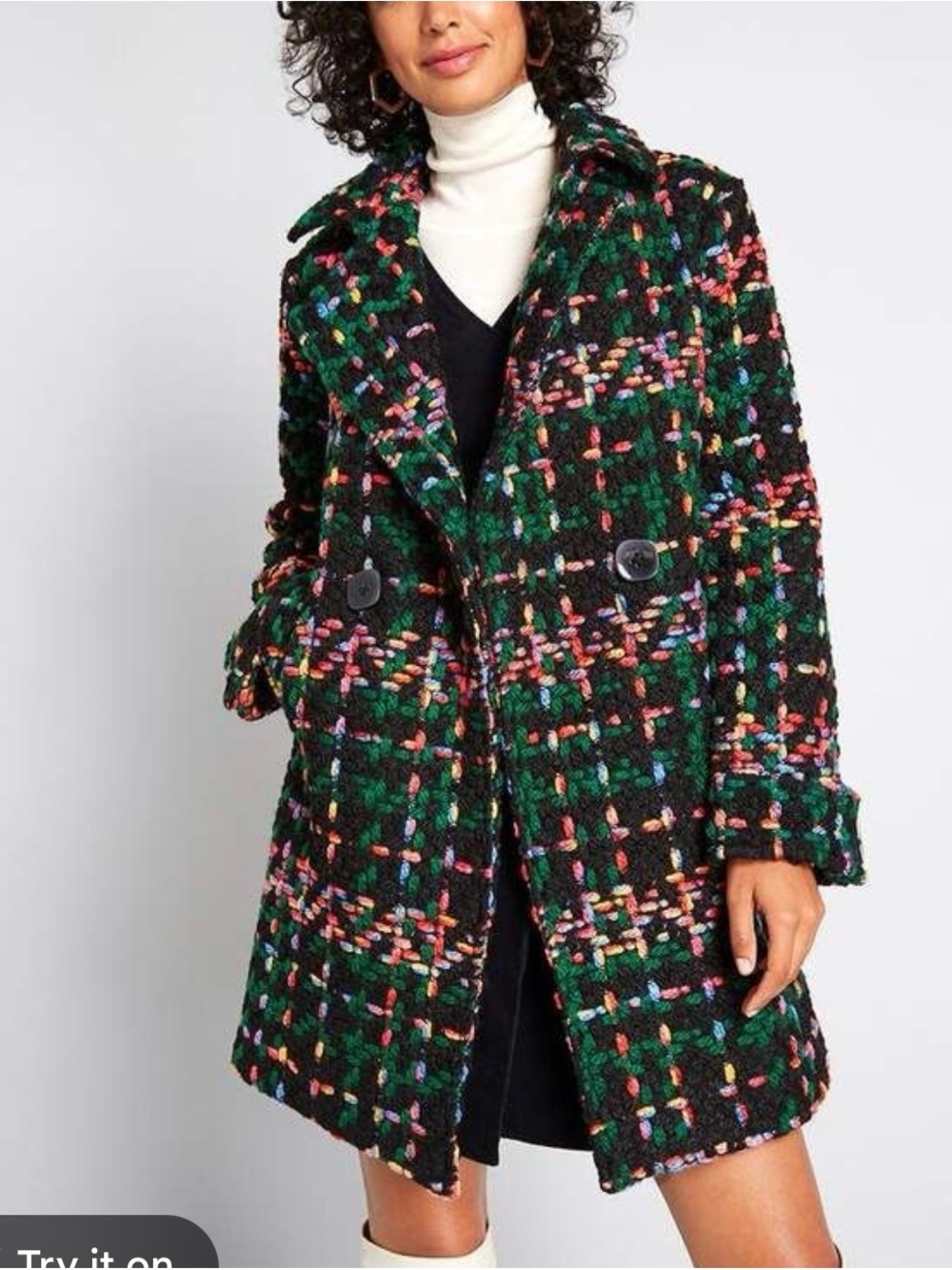 NWOT Anthropologie Multicolor Tweed Coat - Green Size Large